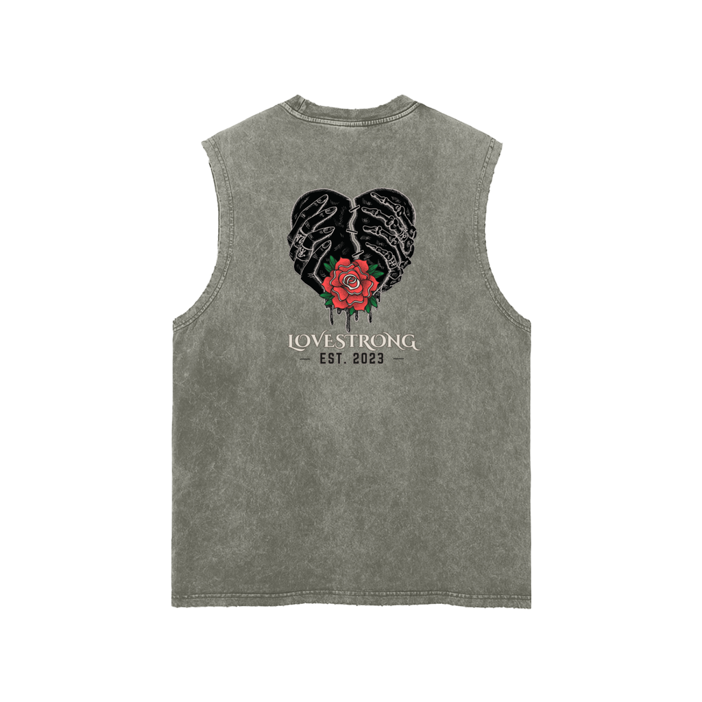 Broken heart Snow Washed Frayed Hem Tank Top