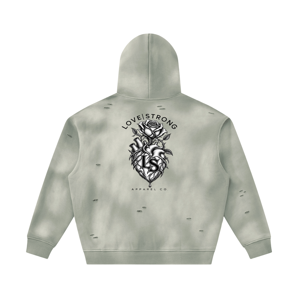 Thorned heart - Sunfade Frayed Fleece Hoodie