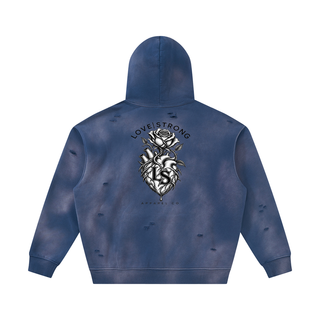Thorned heart - Sunfade Frayed Fleece Hoodie