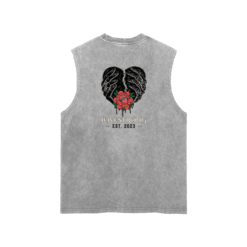 Broken heart Snow Washed Frayed Hem Tank Top