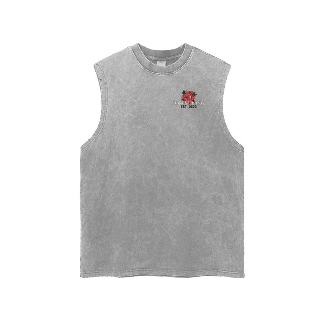 Broken heart Snow Washed Frayed Hem Tank Top