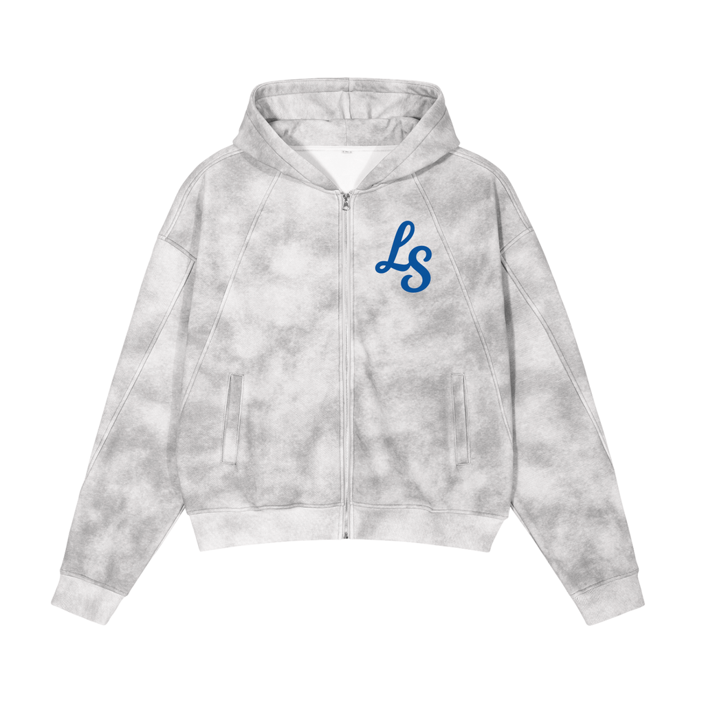 Dirty Blue Washed Zip-Up Fleece Hoodie