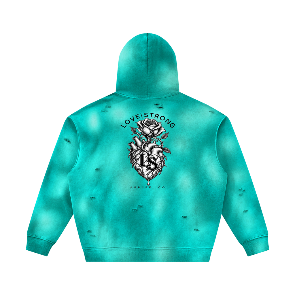 Thorned heart - Sunfade Frayed Fleece Hoodie